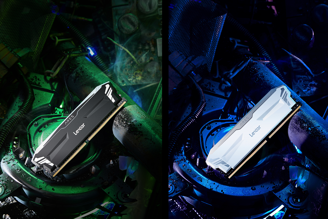 Die neuen Lexar® ARES RGB DDR4 Arbeitsspeicher in Schwarz und Weiß